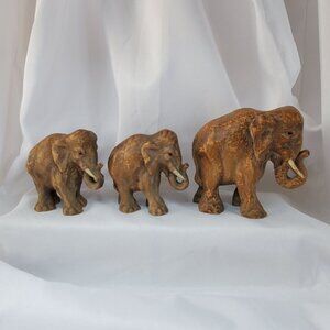 Vintage 1940-1950 Hand Carved Sirocco Wood Composite Elephant Family Figurines